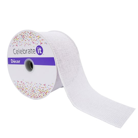 Michaels, 2.5" x 25ft. White Wired Faux Burlap Ribbon by Celebrate It™ – Category: Decorative Ribbon